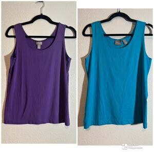 Chico's Set of 2 Size M (1) Microfiber Tank Tops Stretch Blue & Purple Layering